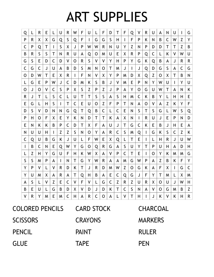 ART SUPPLIES Word Search