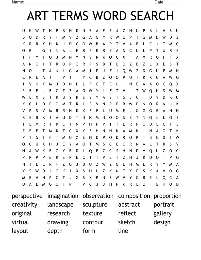 ART TERMS WORD SEARCH