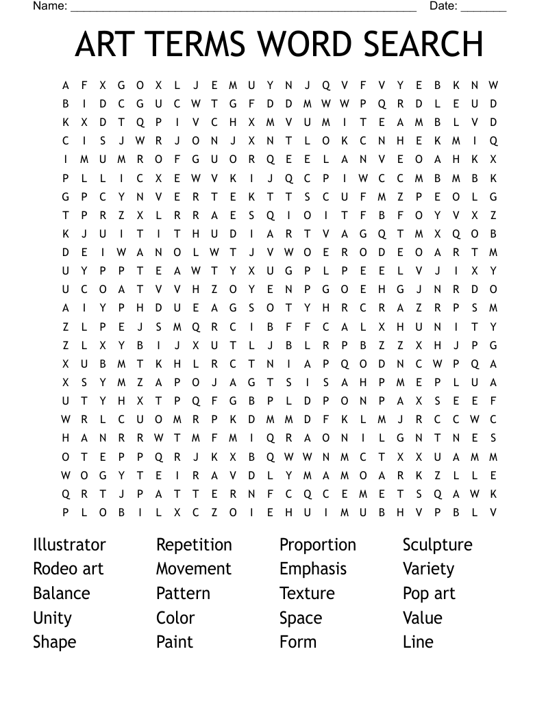 ART TERMS WORD SEARCH