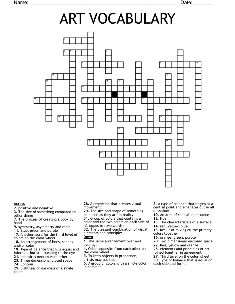 ART VOCABULARY Crossword