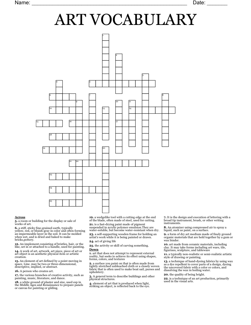ART VOCABULARY Crossword