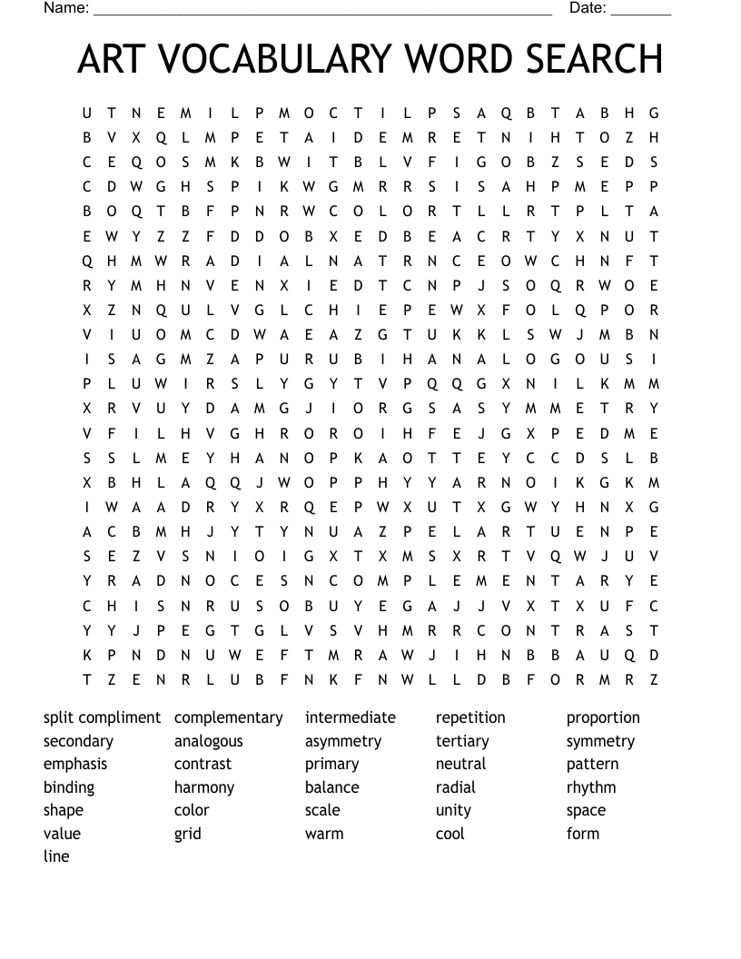 ART VOCABULARY WORD SEARCH