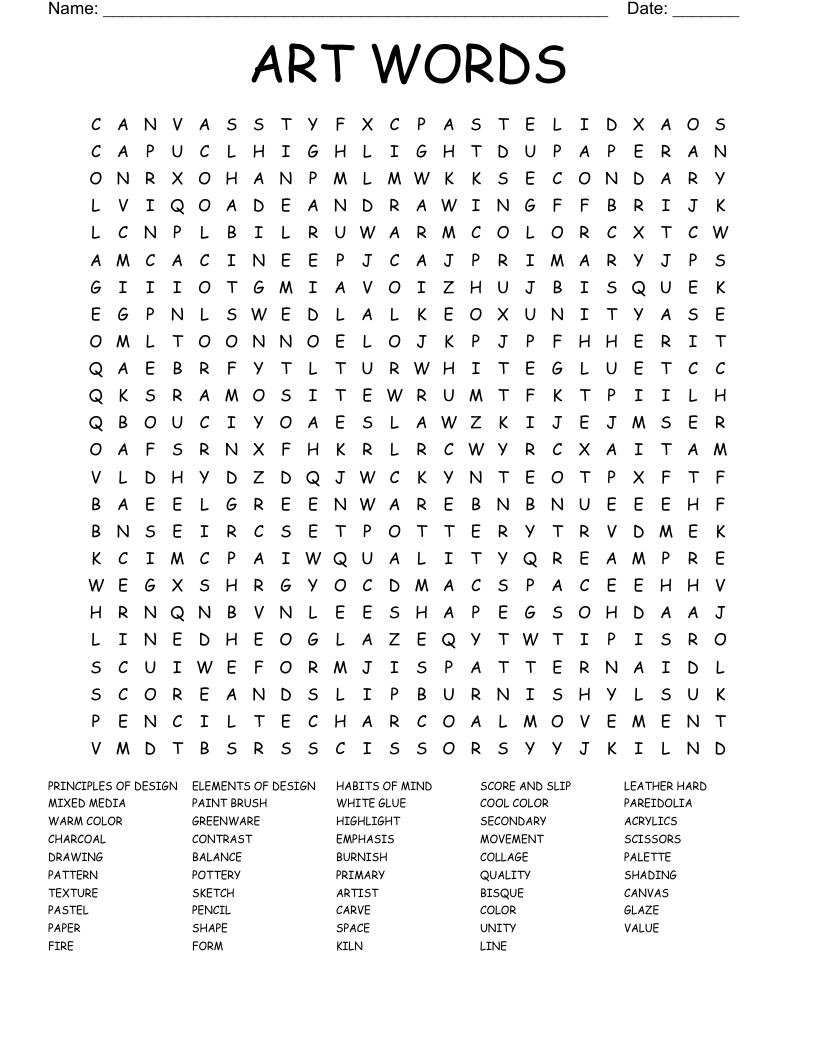 ART WORDS Word Search