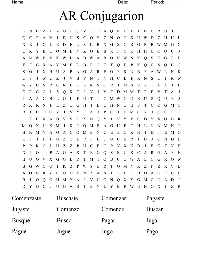 AR Conjugarion Word Search