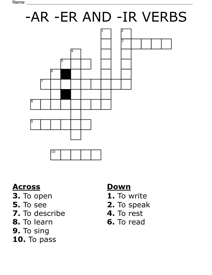 -AR -ER AND -IR VERBS Crossword