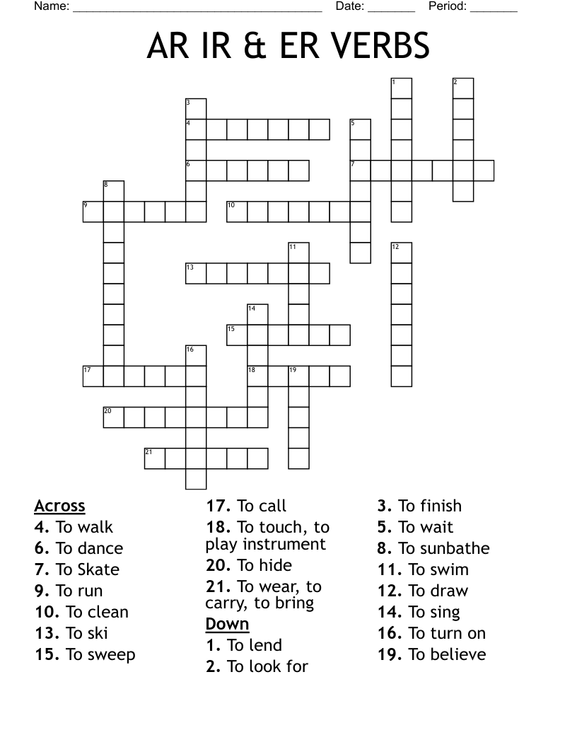 AR IR & ER VERBS Crossword