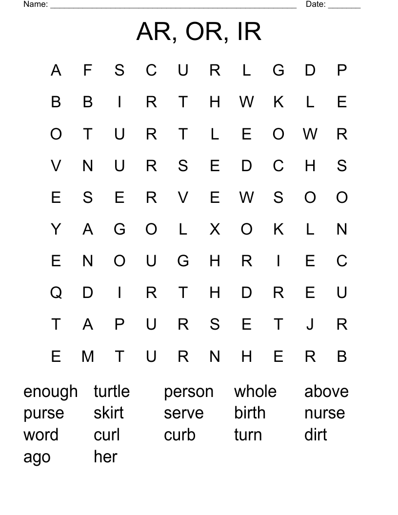 AR, OR, IR Word Search