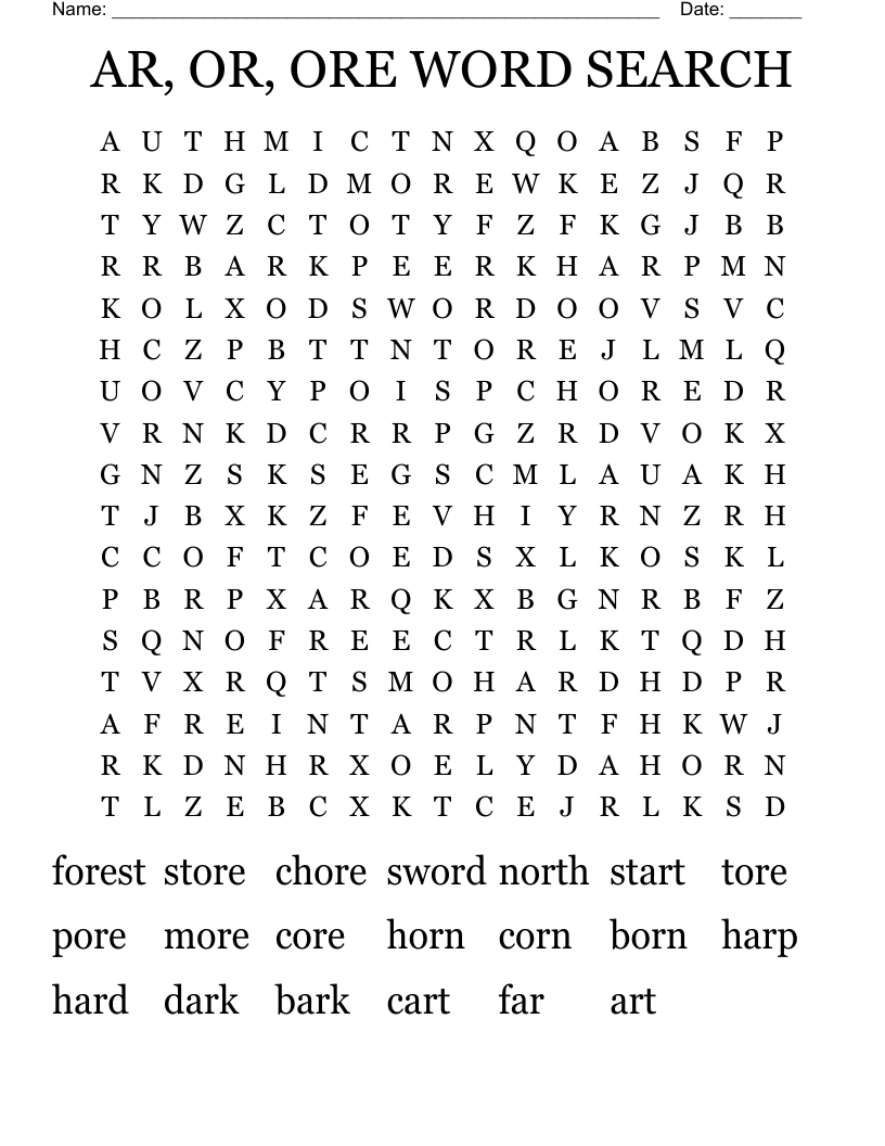 AR, OR, ORE WORD SEARCH