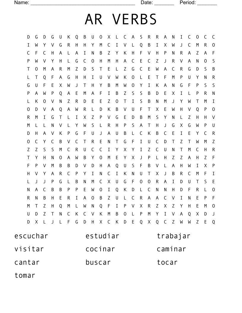 AR VERBS Word Search