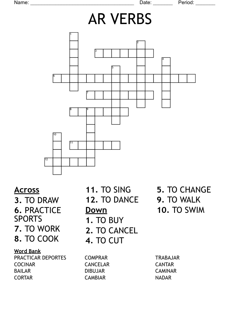 AR VERBS Crossword