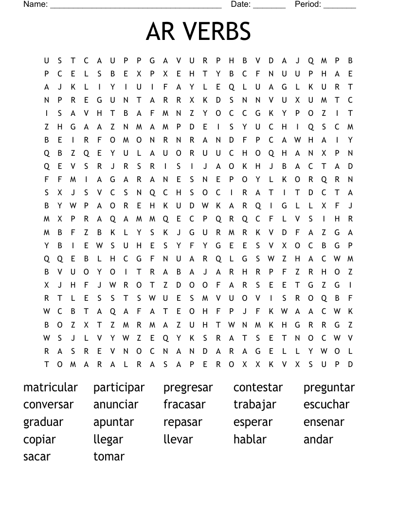 AR VERBS Word Search