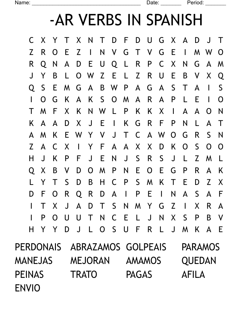 -AR VERBS IN SPANISH Word Search