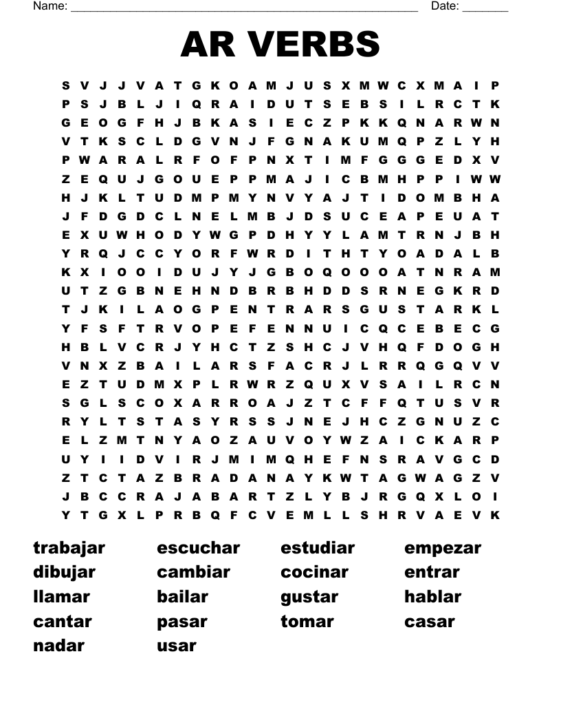 AR VERBS  Word Search