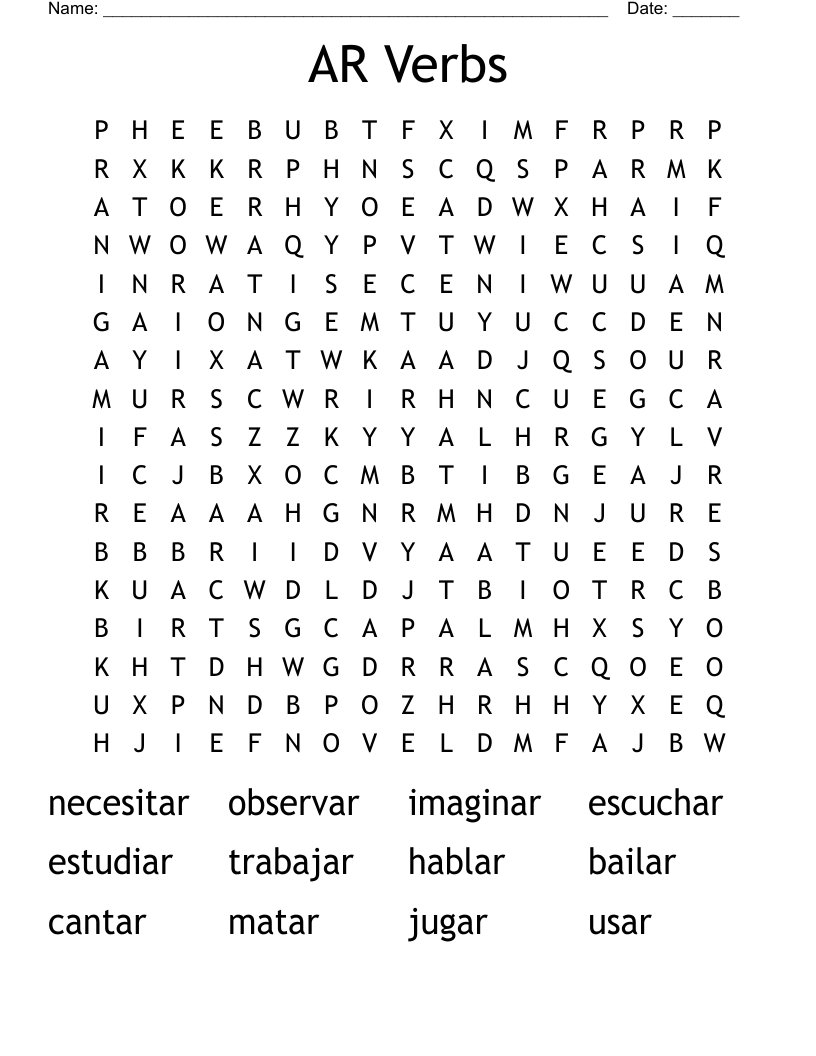 AR Verbs Word Search