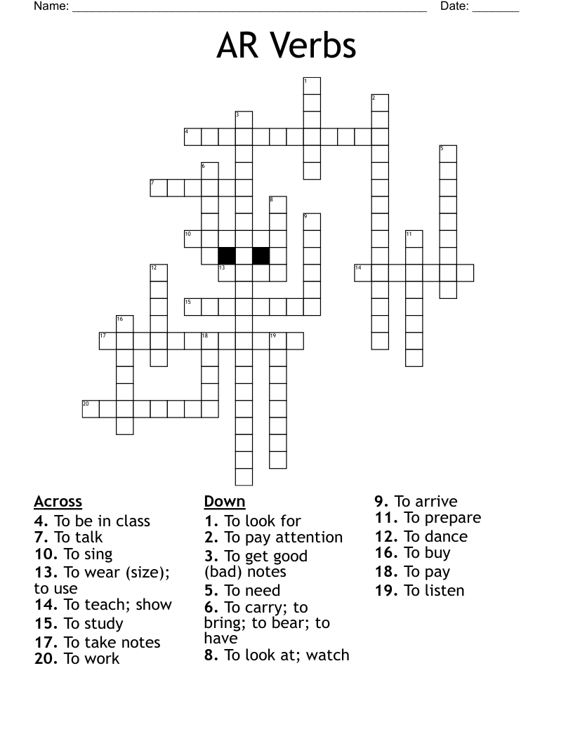 AR Verbs Crossword
