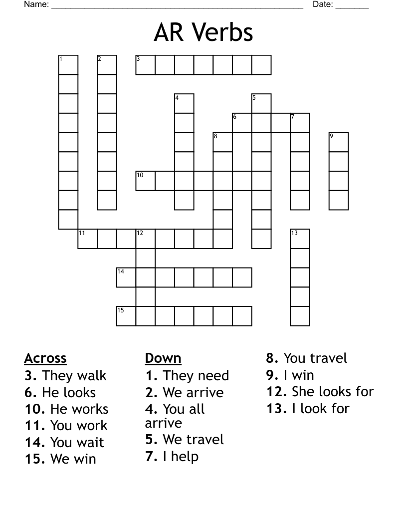 AR Verbs Crossword