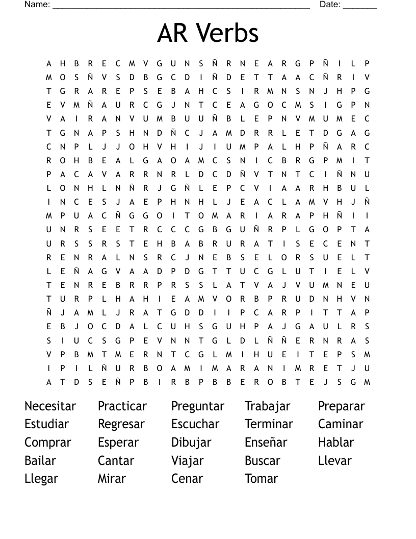 AR Verbs Word Search