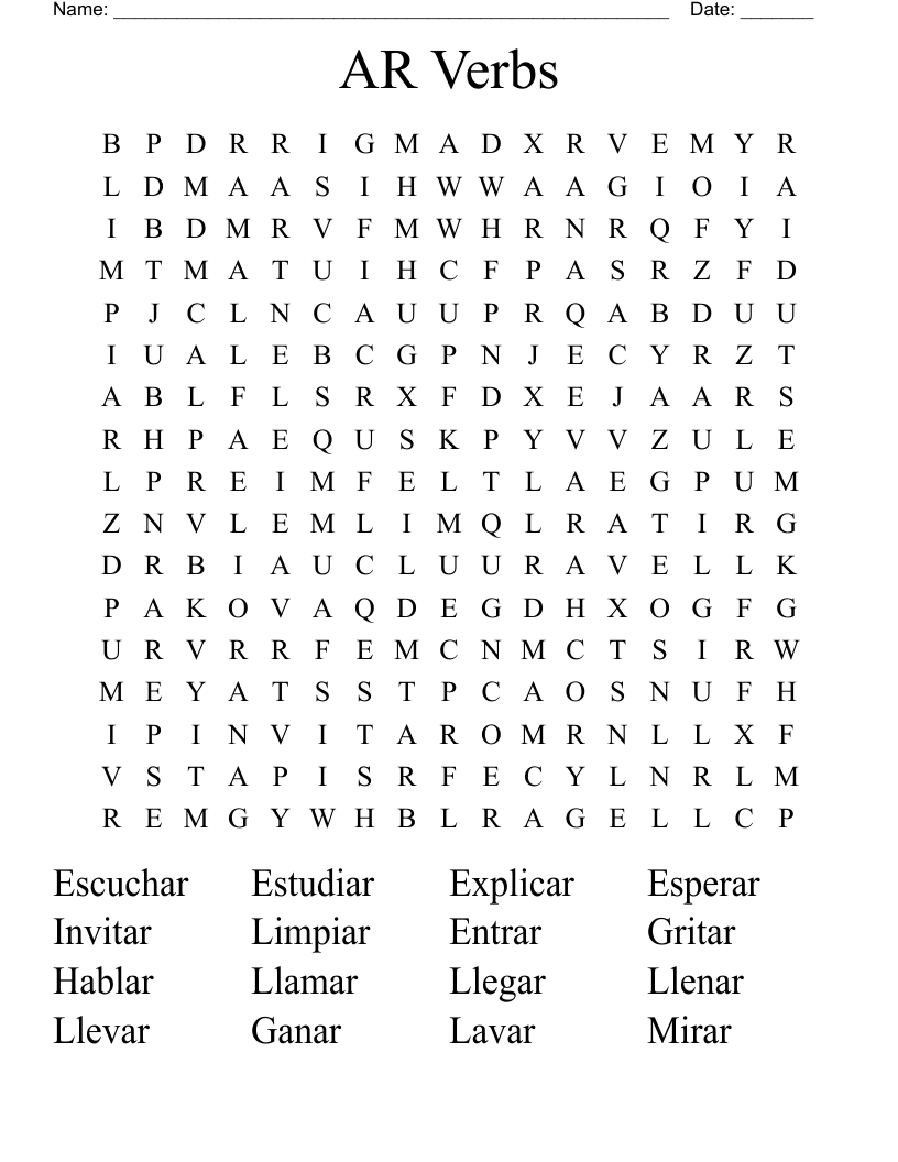AR Verbs Word Search