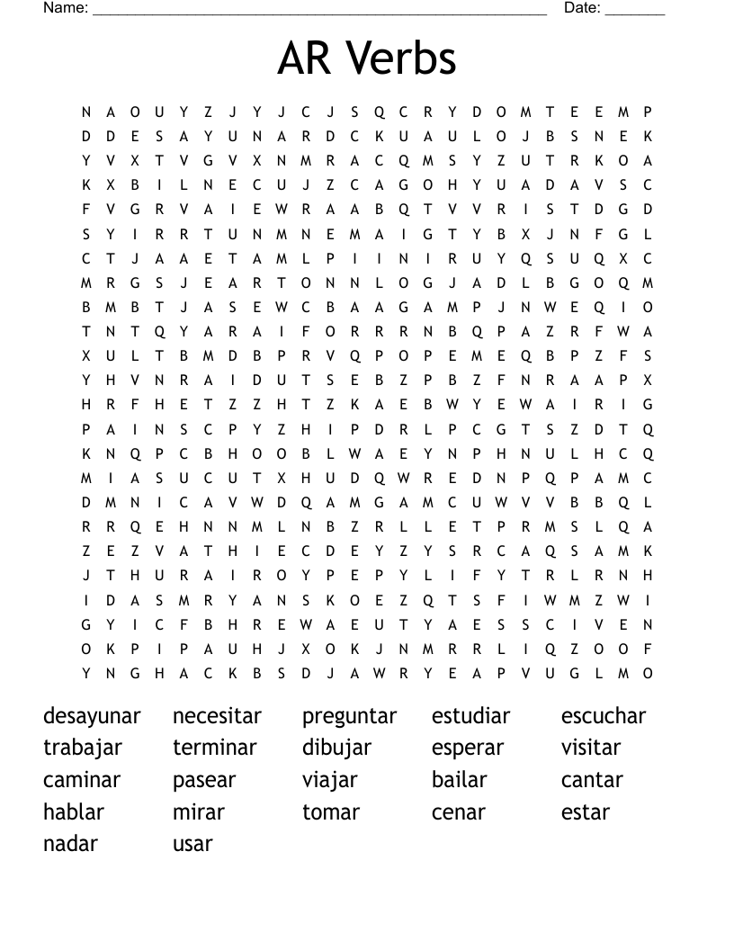 AR Verbs  Word Search