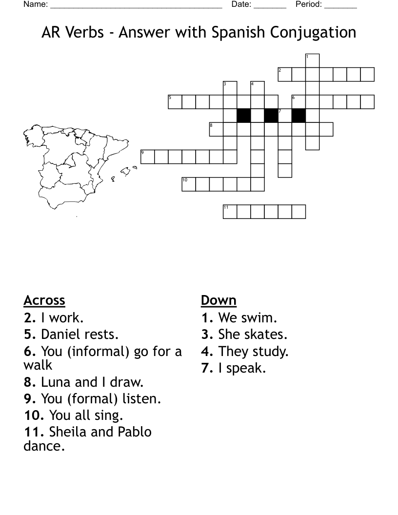 AR Verbs - Answer with Spanish Conjugation Crossword