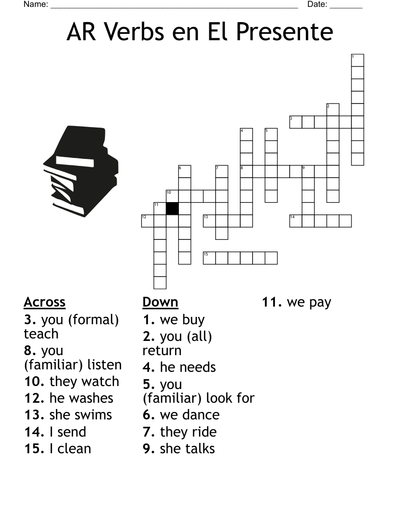AR Verbs en El Presente Crossword