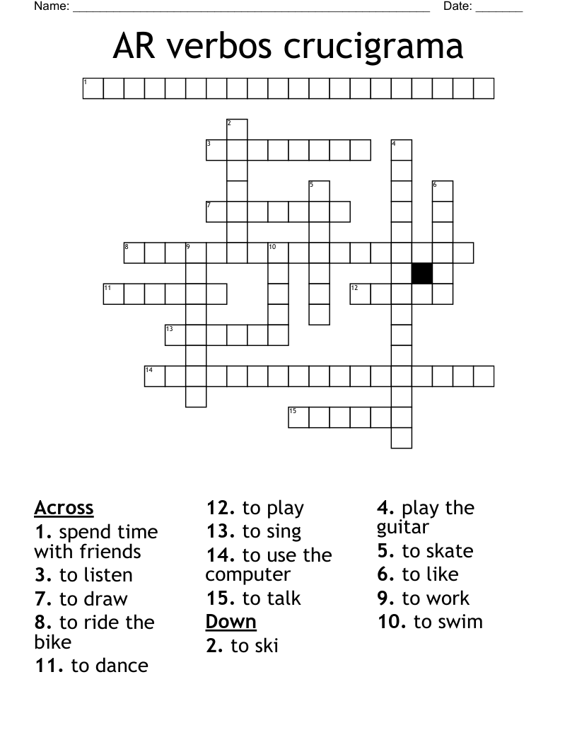 AR verbos crucigrama Crossword