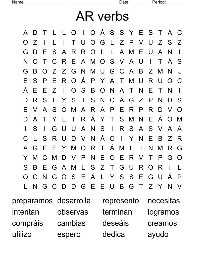 AR verbs Word Search