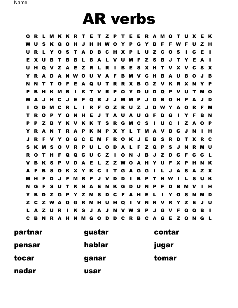 AR verbs  Word Search