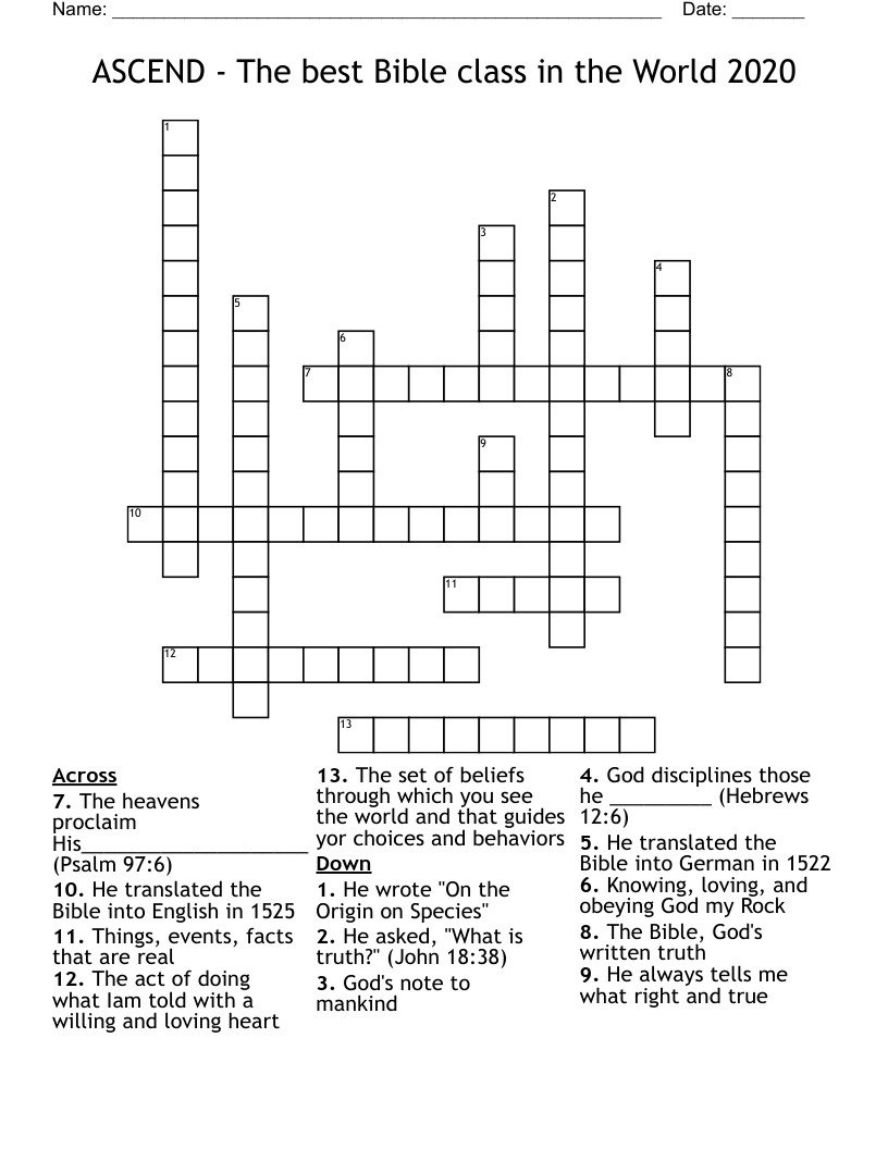 ASCEND - The best Bible class in the World 2020 Crossword