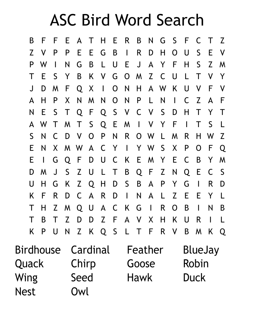 ASC Bird Word Search