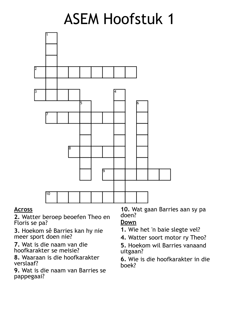 ASEM Hoofstuk 1 Crossword