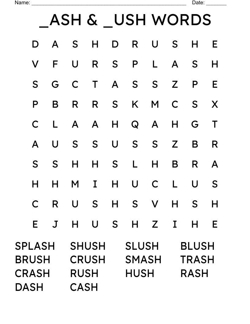 _ASH & _USH WORDS Word Search