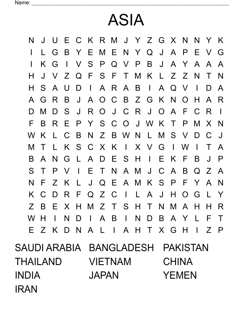ASIA Word Search