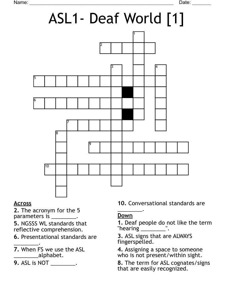 ASL1- Deaf World [1] Crossword