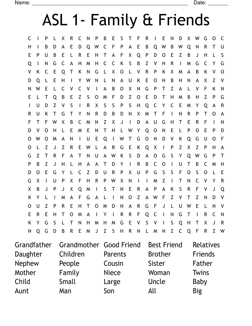 ASL 1- Family & Friends Word Search