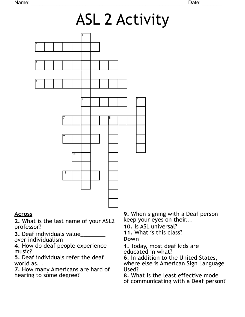 ASL 2 Activity Crossword