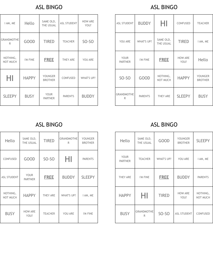 ASL BINGO 