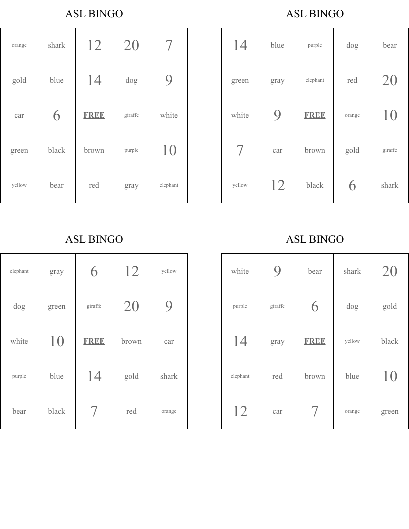 ASL BINGO 