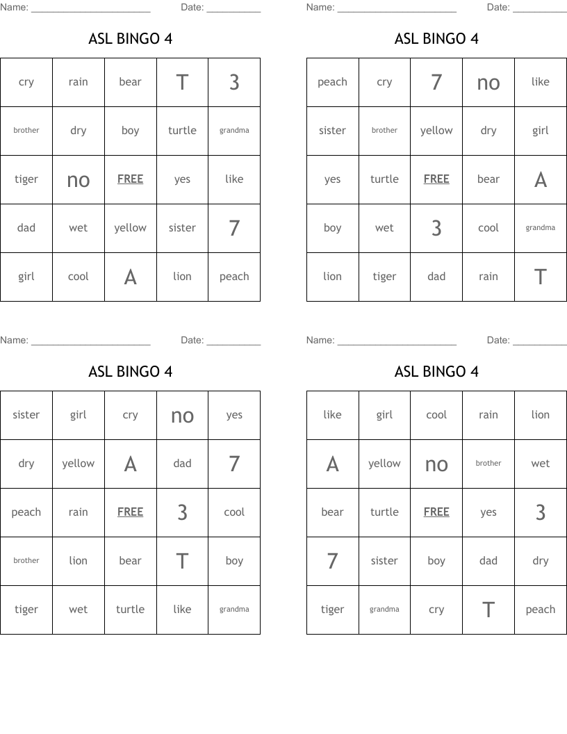 ASL BINGO  4