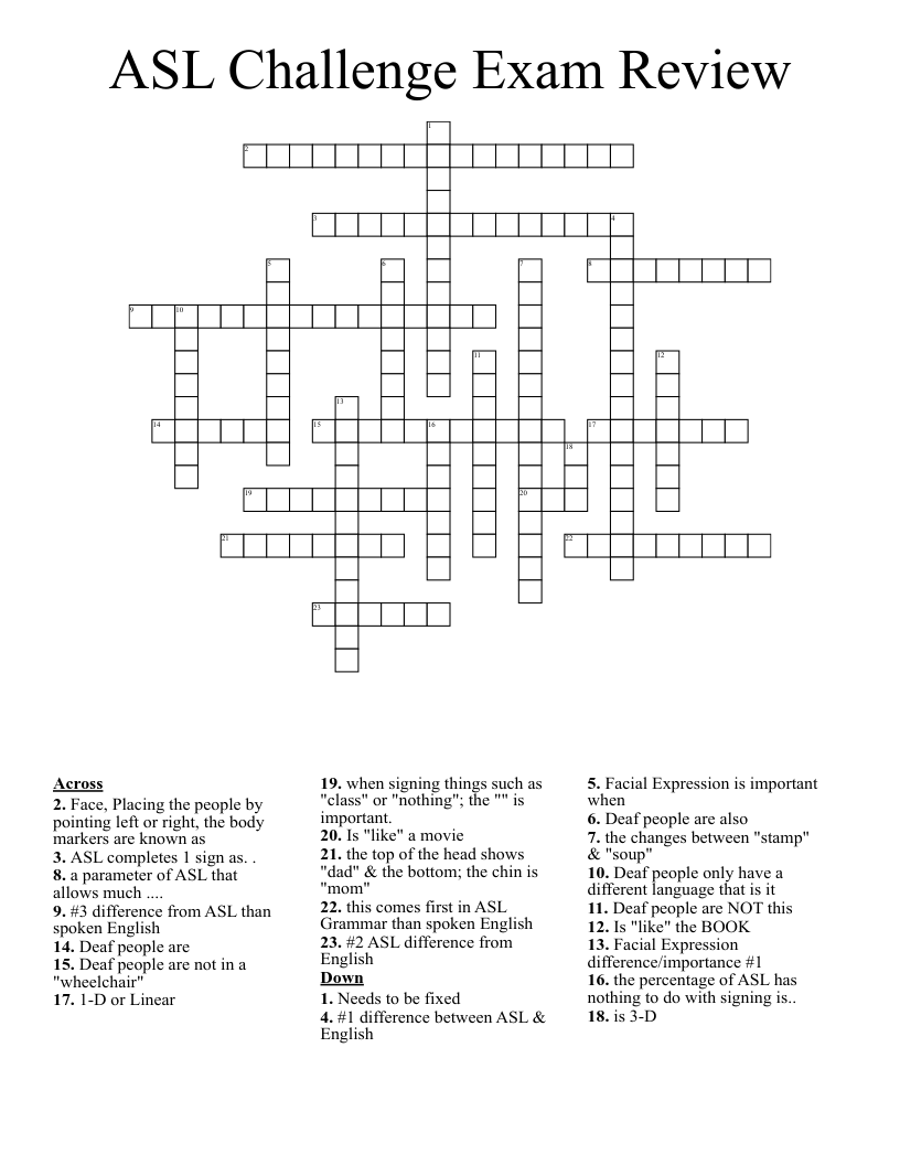 ASL Challenge Exam Review Crossword