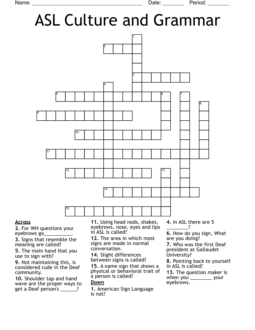 ASL Culture and Grammar Crossword