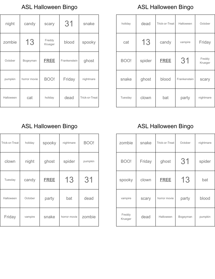 ASL Halloween Bingo