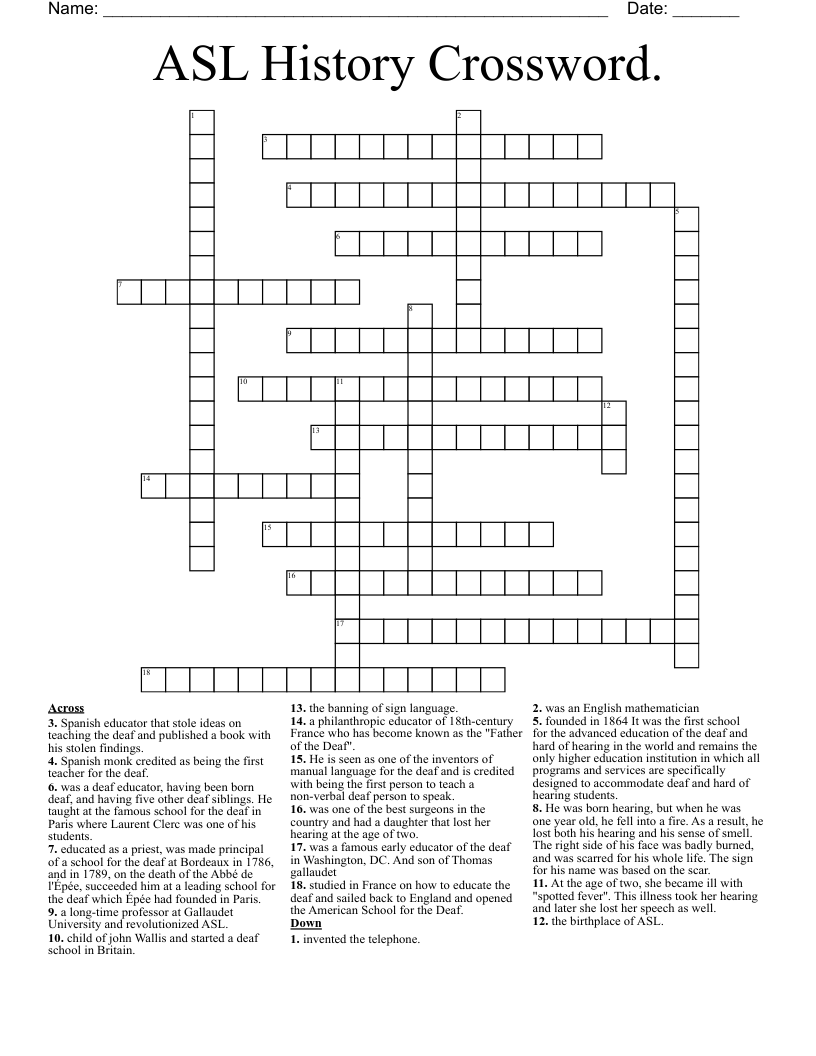 ASL History Crossword.