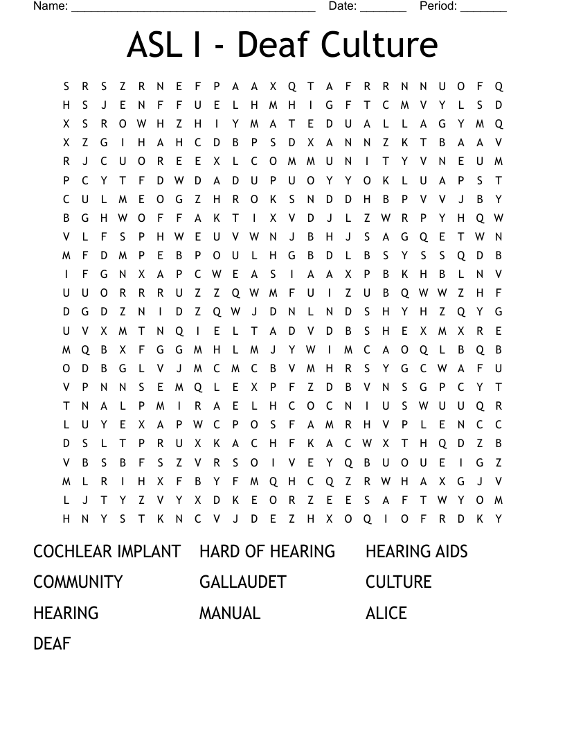 ASL I - Deaf Culture Word Search