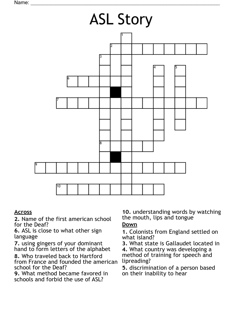 ASL Story Crossword