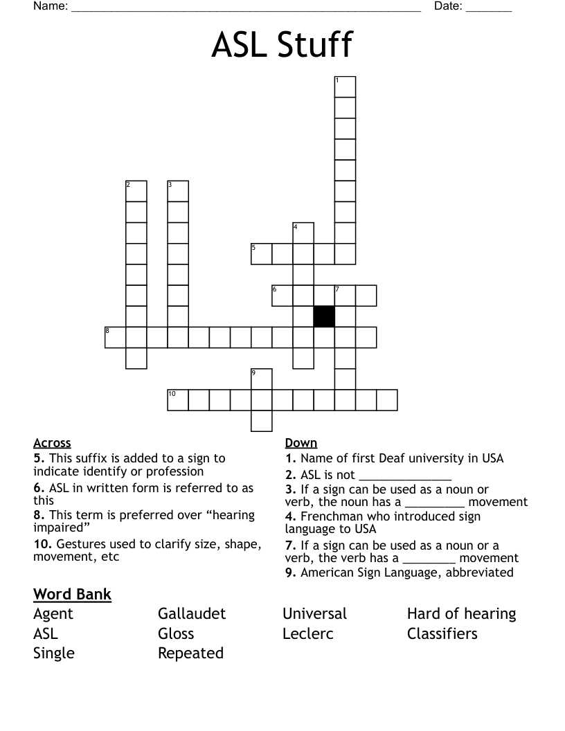 ASL Stuff Crossword