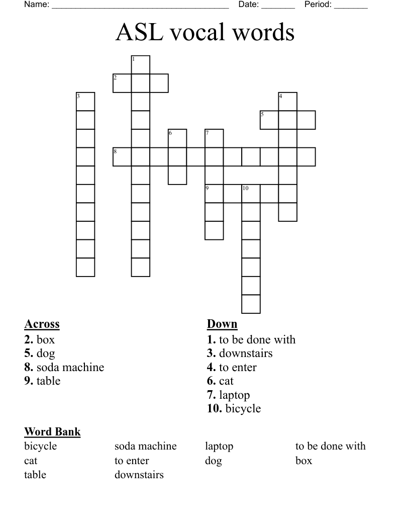 ASL vocal words Crossword