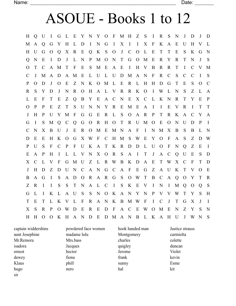 ASOUE - Books 1 to 12 Word Search