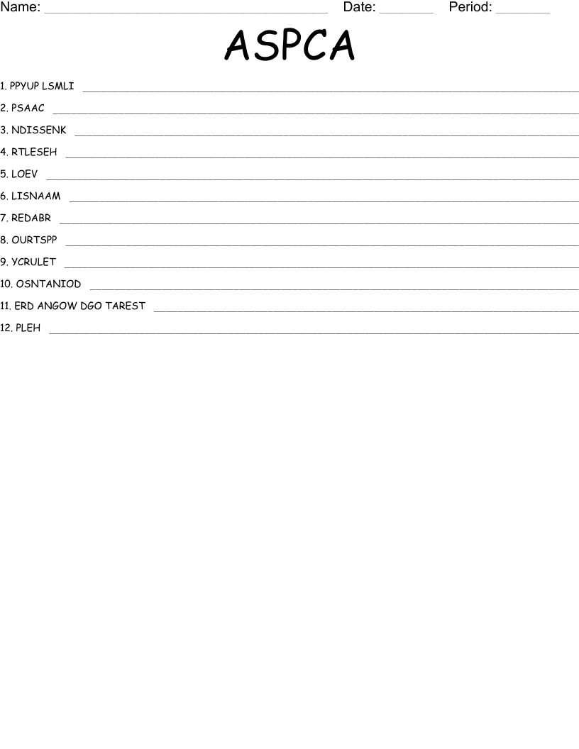 ASPCA Word Scramble