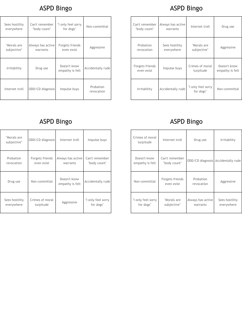 ASPD Bingo